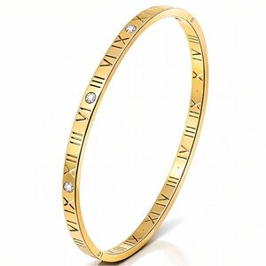 Gold Roman Numeral Bangle Bracelet BRACELET, 18K GOLD PLATED STEEL